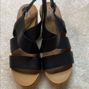 Kork-Ease Black Leather Strappy Cork Wedge Sandals Women’s Comfort Shoes Sz 10